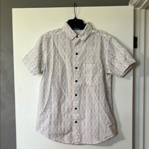 White and Blue Casual Button Down Shirt with Geometric Texture